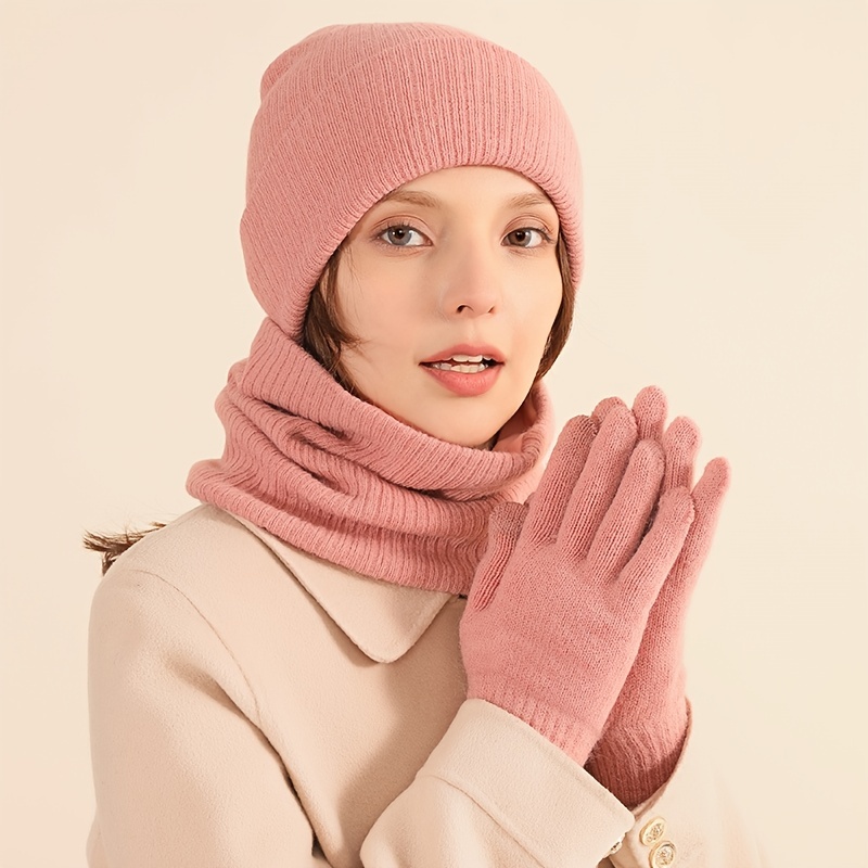 Winter Warm Hat Scarf Gloves Set Windproof Knitted Hat Three piece
