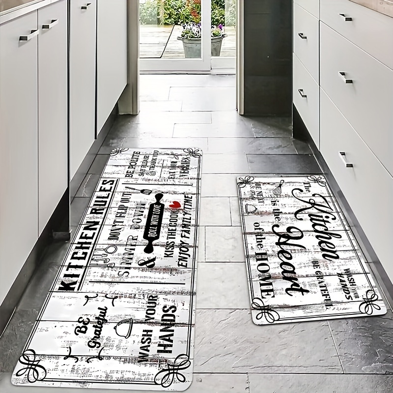 1pc Letter Graphic Kitchen Rug, Black-and-white Polyester Modern Anti-slip Kitchen  Mat, For Home Kitchen Decor