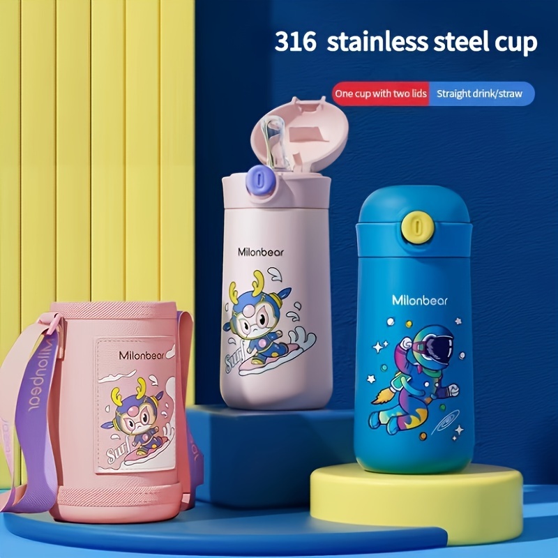 Kids Insulated Water Bottle with Straw Lid, Stainless Steel Water