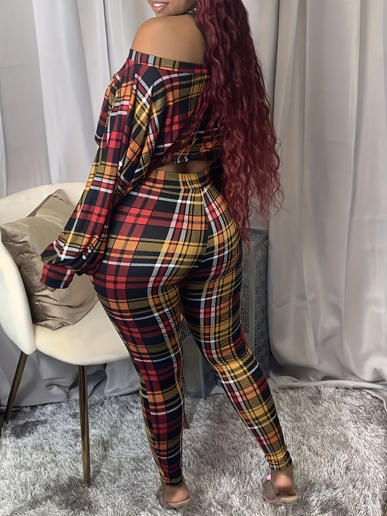 Plus Size Sexy Outfits Set Women's Plus Plaid Print Twist - Temu