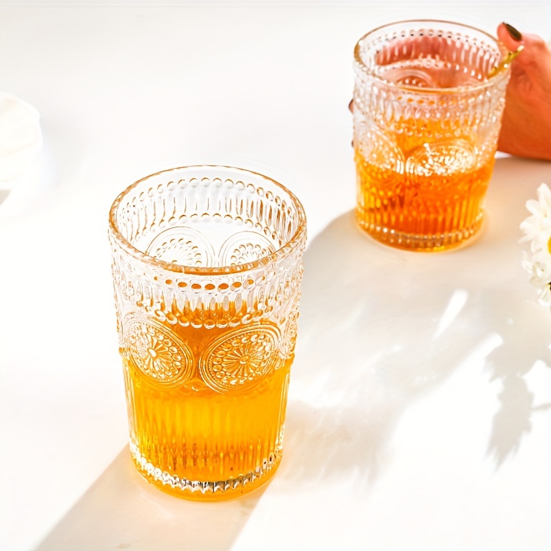 Boho Sunflower Glass Cup With Straw, Embossed Glass Water Cup