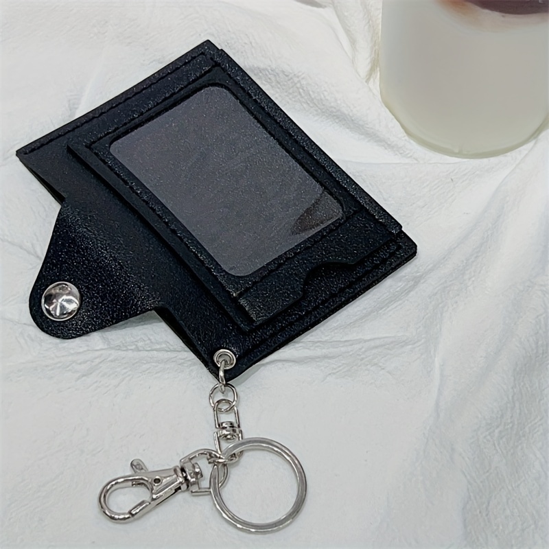 Leather Keychain Credit Card Wallet With Button Snap Closure 