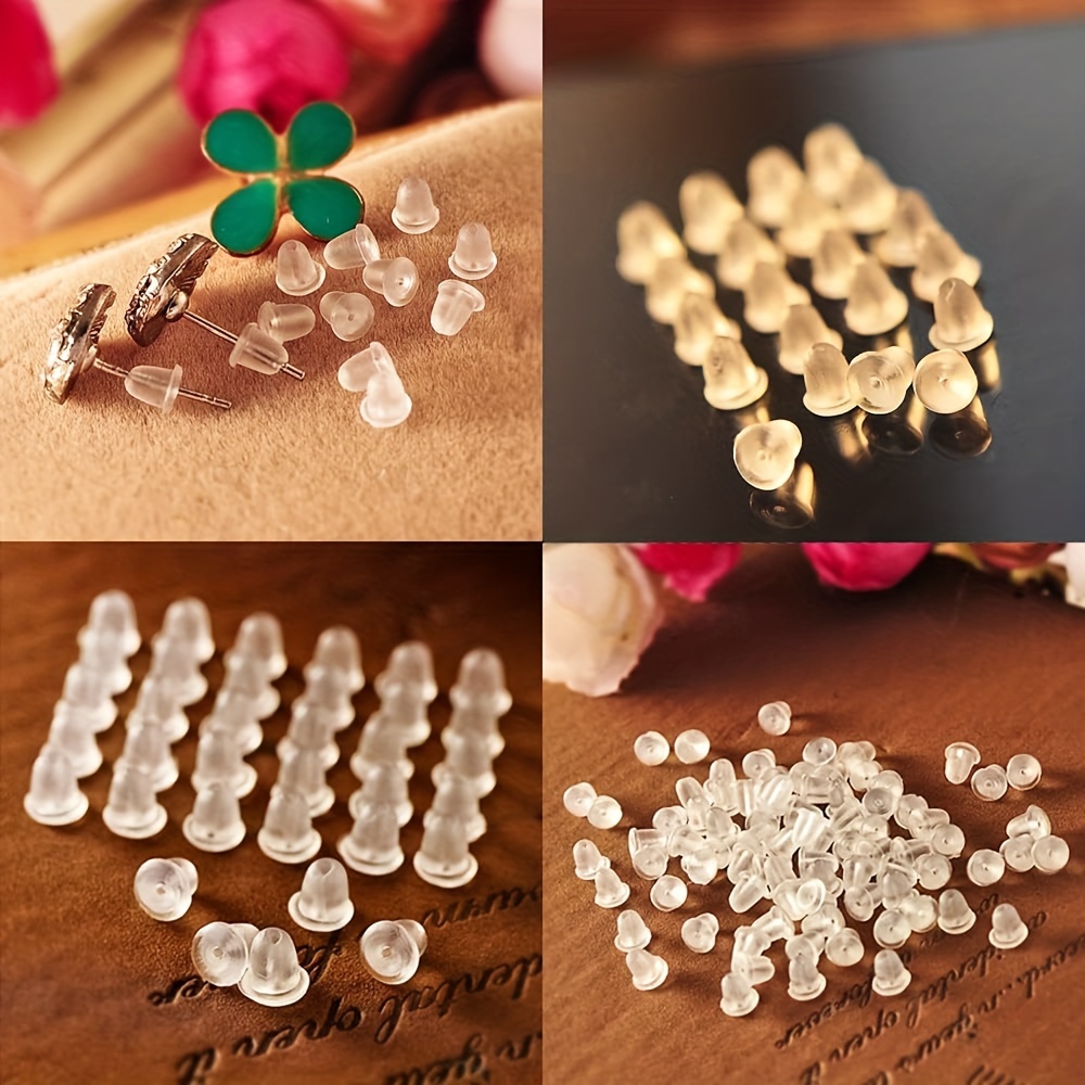 300pcs 4mm Soft Silicone Earring Backs - Clear Plastic Rubber Earring  Backings For DIY Crafting Jewelry Making Supplies