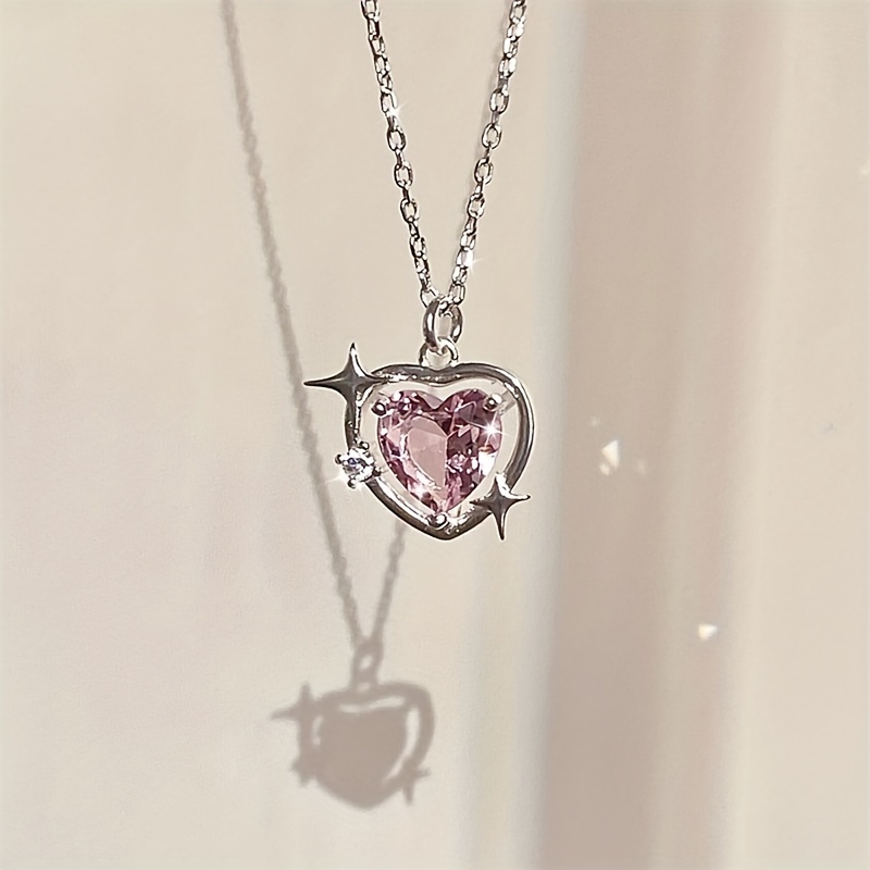 1pc Light Luxury & Sweet Pink Diamond Heart-shaped Loving Planet Necklace  For Women