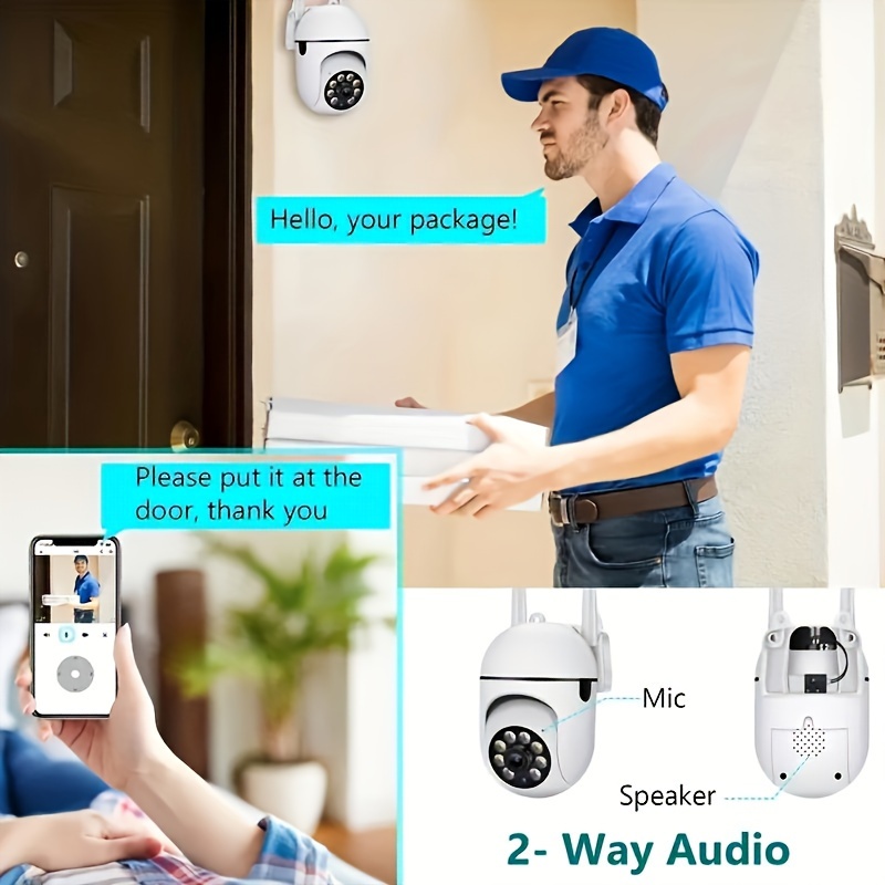 1pc   1080p hd   camera 360 pan tilt   night vision two way audio pet detection indoor outdoor usb powered wi fi enabled round abs smartphone tablet compatible easy wall mount installation details 4