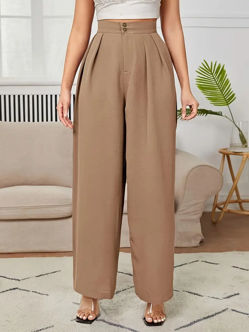 Solid Color Ruched Wide Leg Pants Elegant Loose Pants Every - Temu Canada