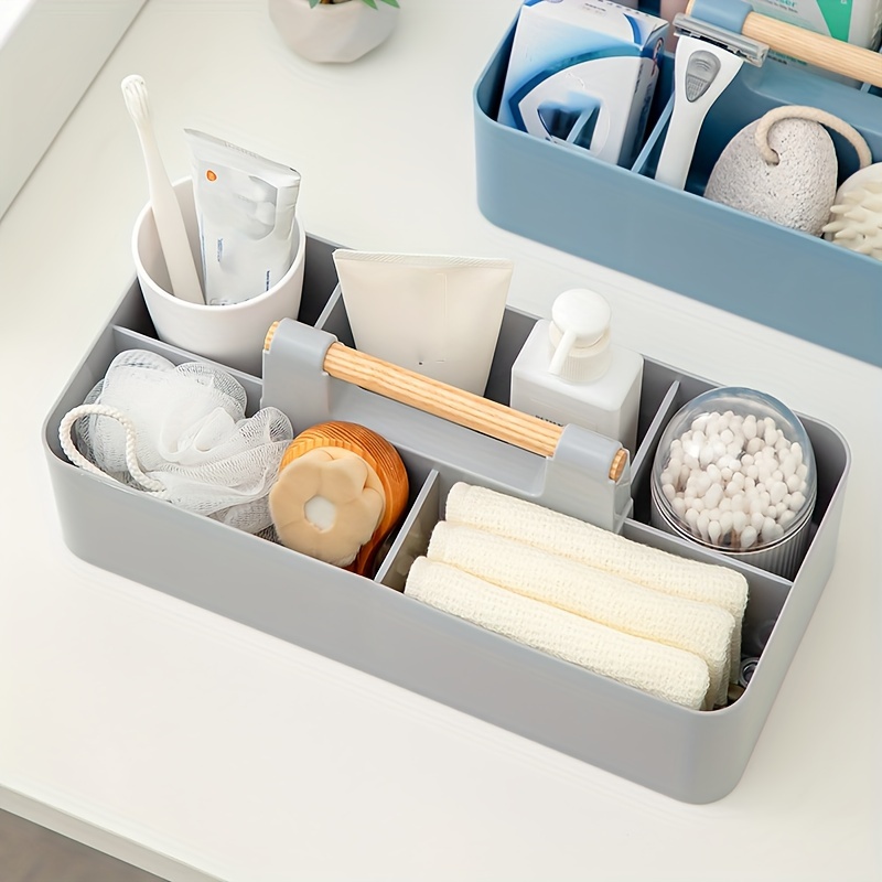 stackable bathroom organizer portable storage box with compartments for cosmetics toiletries more durable plastic contemporary design Product details 1