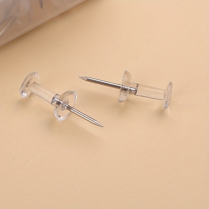 70pcs Silver Metal Flat Head Push Pins: Clear Plastic Head Thumb