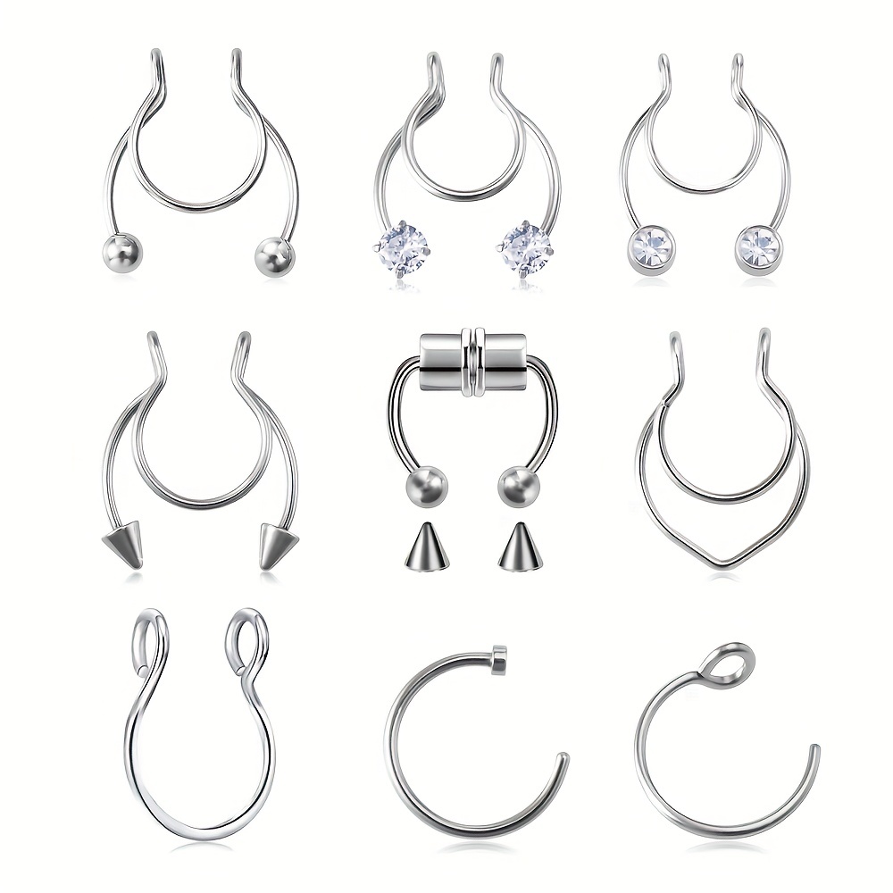 Alloy Inlaid Rhinestone Fake Nose Ring Fake Piercing Septum - Temu