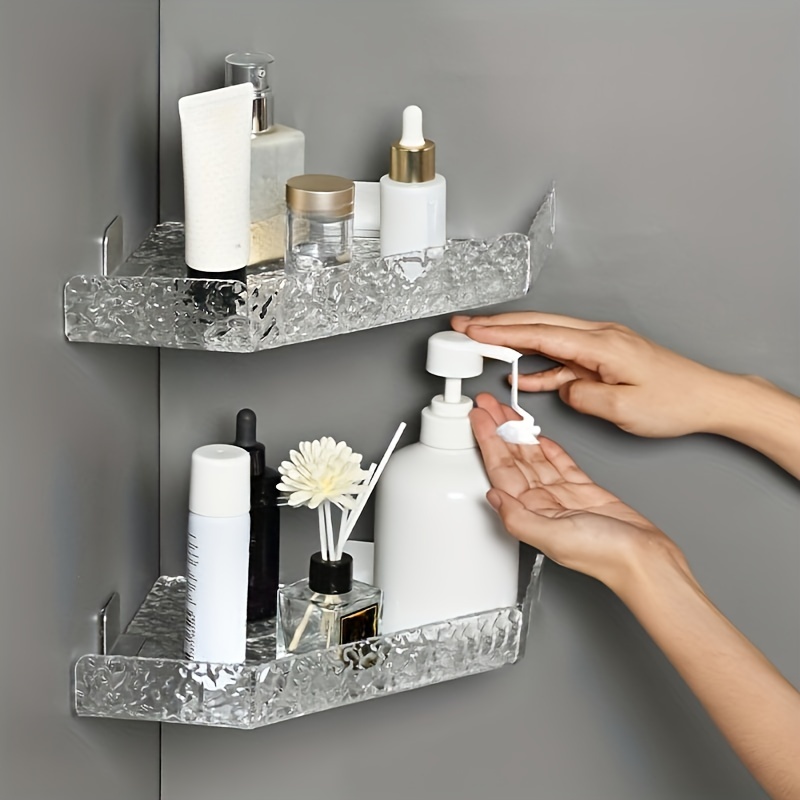 Acrylic Corner Shower Shelf , Self Adhesive Wall Mounted Bathroom Shower  Shelf Organizer For Inside