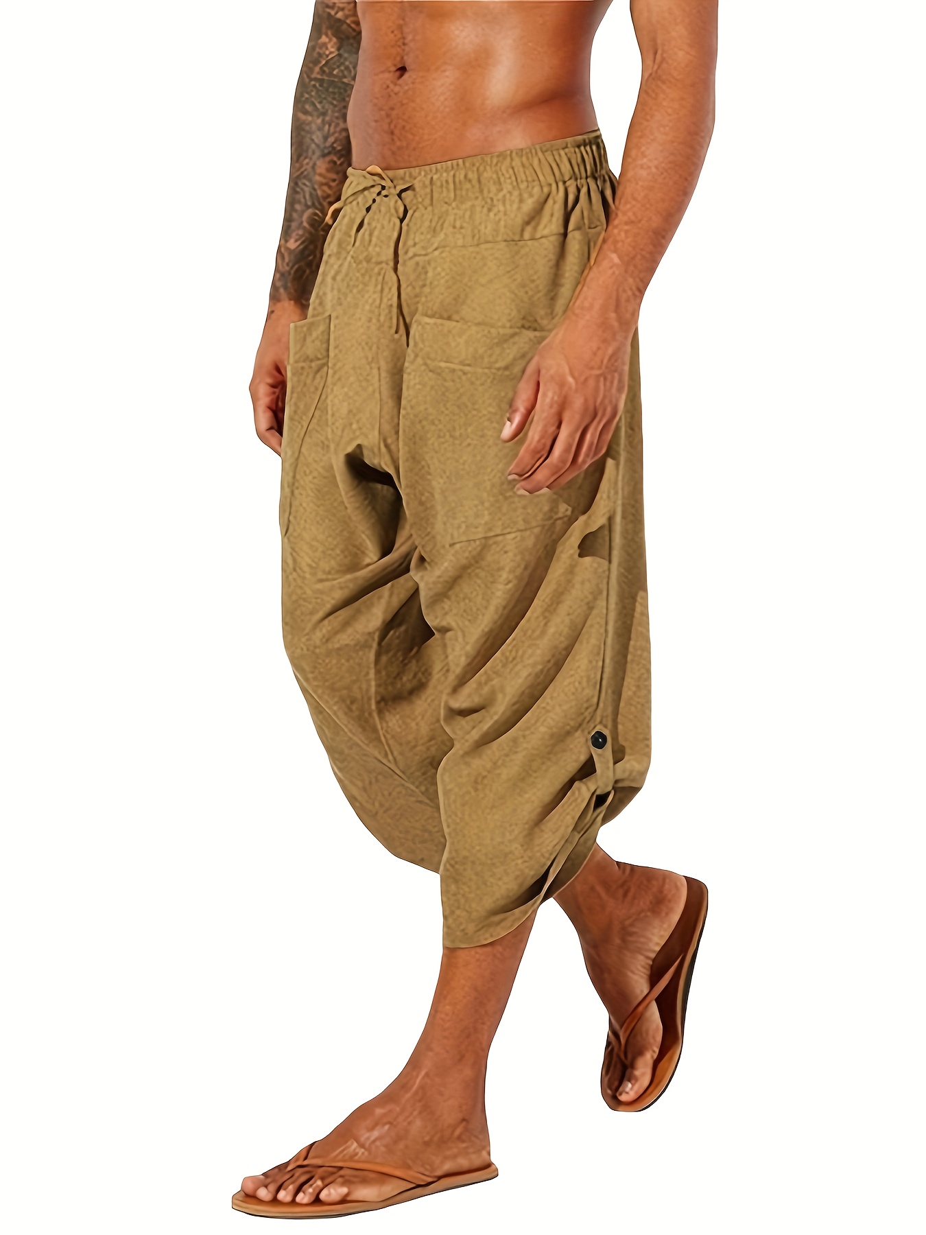 Summer Women's Pants Cotton Linen Large Size Casual Loose Ankle-length  Capri Pants Drawstring Harem Pants Women…