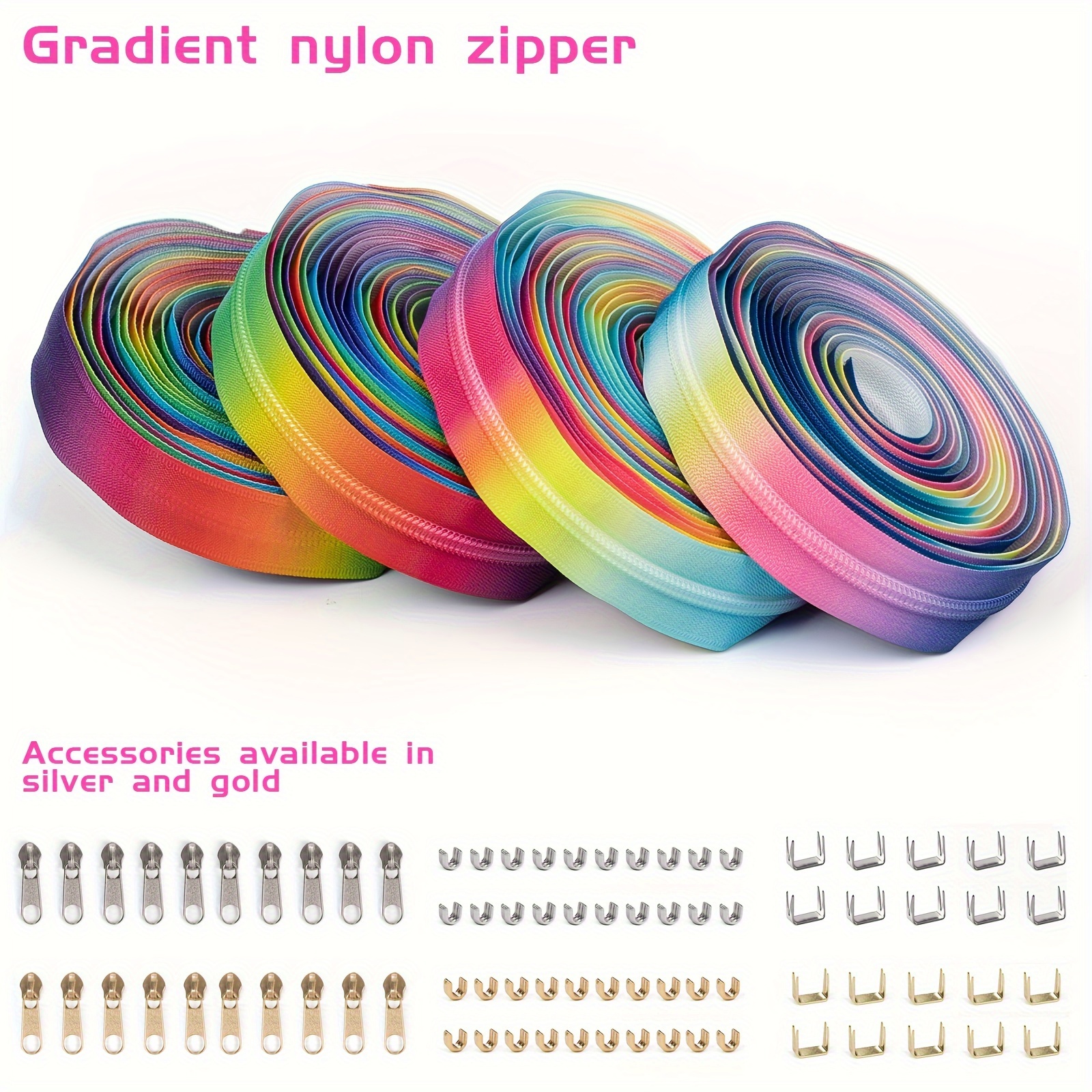 

1set 4 Styles Of Colorful Gradient Nylon Zipper Suitable For Coat Plackets, Pockets, Bags And Backpacks