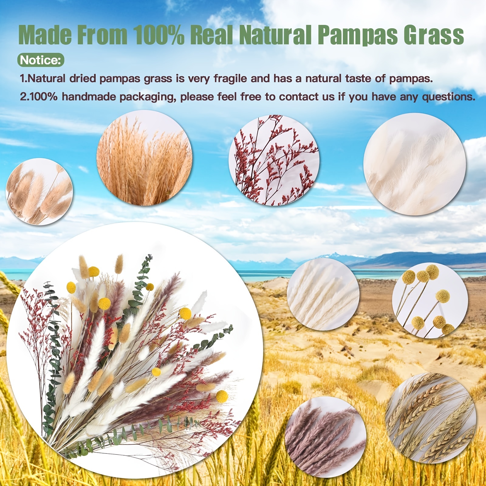 Fall Decor Natural Pampas Grass 100PCS Bouquet Decorations Home Decor  Long-Lasting Dried Flowers Bouquet for Boho Home Decor (Boho Style - 94pcs  +