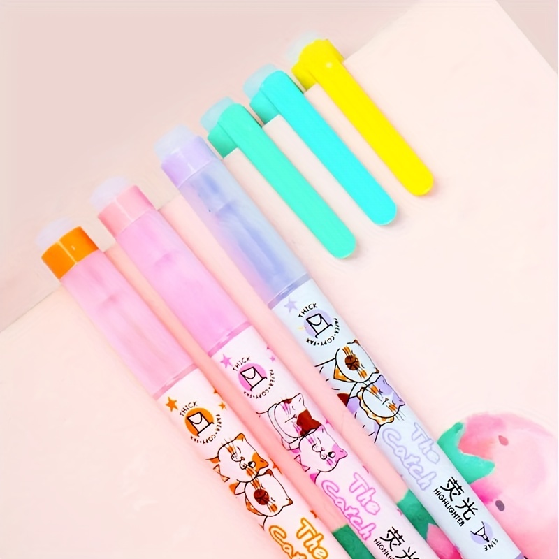 5 Colors/box Double Headed Highlighter Pen Set Fluorescent Markers  Highlighters Pens Art Marker Japanese Cute Kawaii Stationery,For School  students take notes