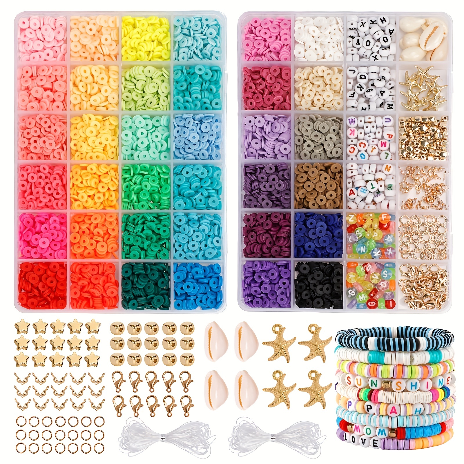 4280Pcs Clay Beads Bracelet Making Kit 6mm Pink Clay Beads