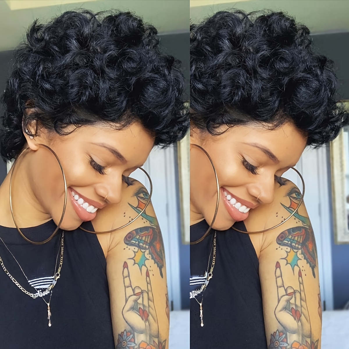 Short Pixie Cut Wigs Human Hair Water Wave Full Machine Made