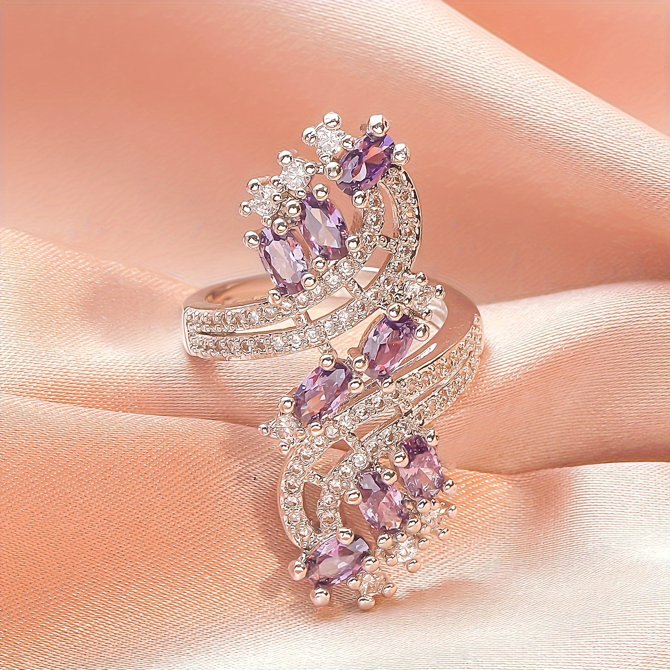 Luxury Elegant Plum Zirconia Ring For Women Girl - Temu