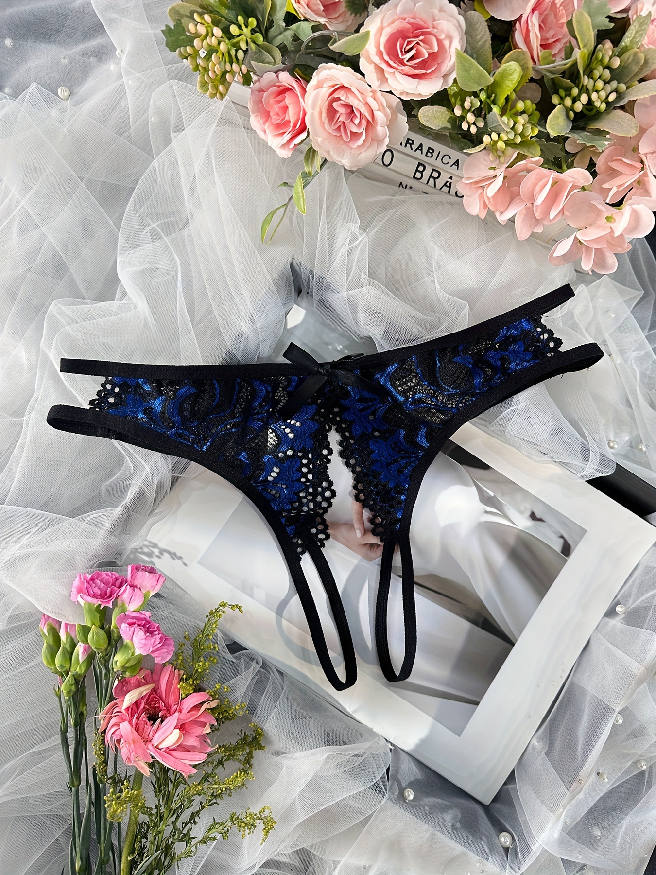 Lace Crotchless Panties Sexy Contrast Color Intimate Temu