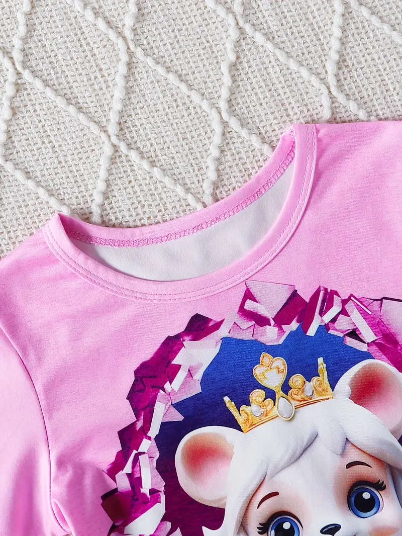 2pcs girls elegant princess cat print outfits short sleeve t shirt pants set for spring summer party details 6