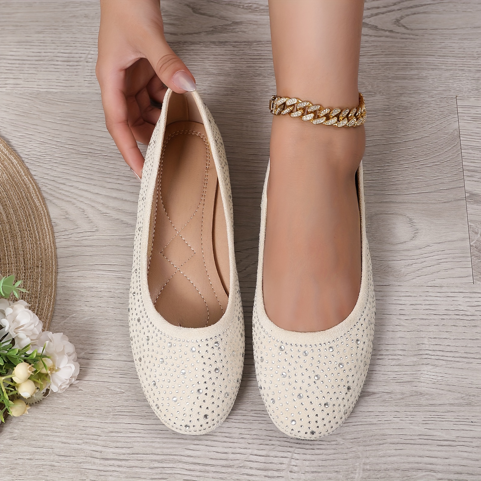  Zapatos planos para mujer con diamantes de imitación  puntiagudos, cómodos y suaves plantilla de espuma viscoelástica, zapatos  planos para mujer, zapatos de vestir cómodos, Albaricoque : Ropa, Zapatos y  Joyería