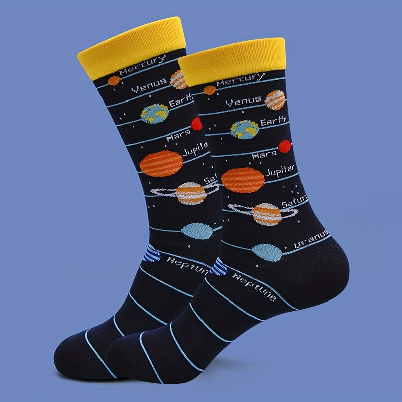 Unisex Cartoon Planets Novelty Funny Crew Socks Trendy Warm - Temu Canada