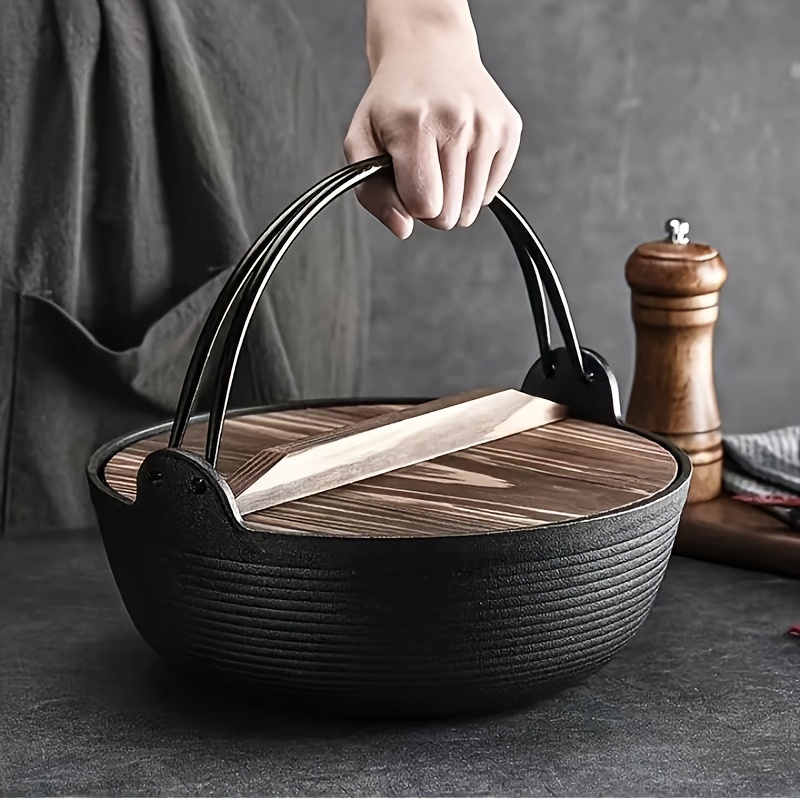 Traditional Chinese Wok With Wooden Lid, Non Stick Cooking Pot, Cast Iron  Pan, Cookware, Kitchen Accessories - Temu