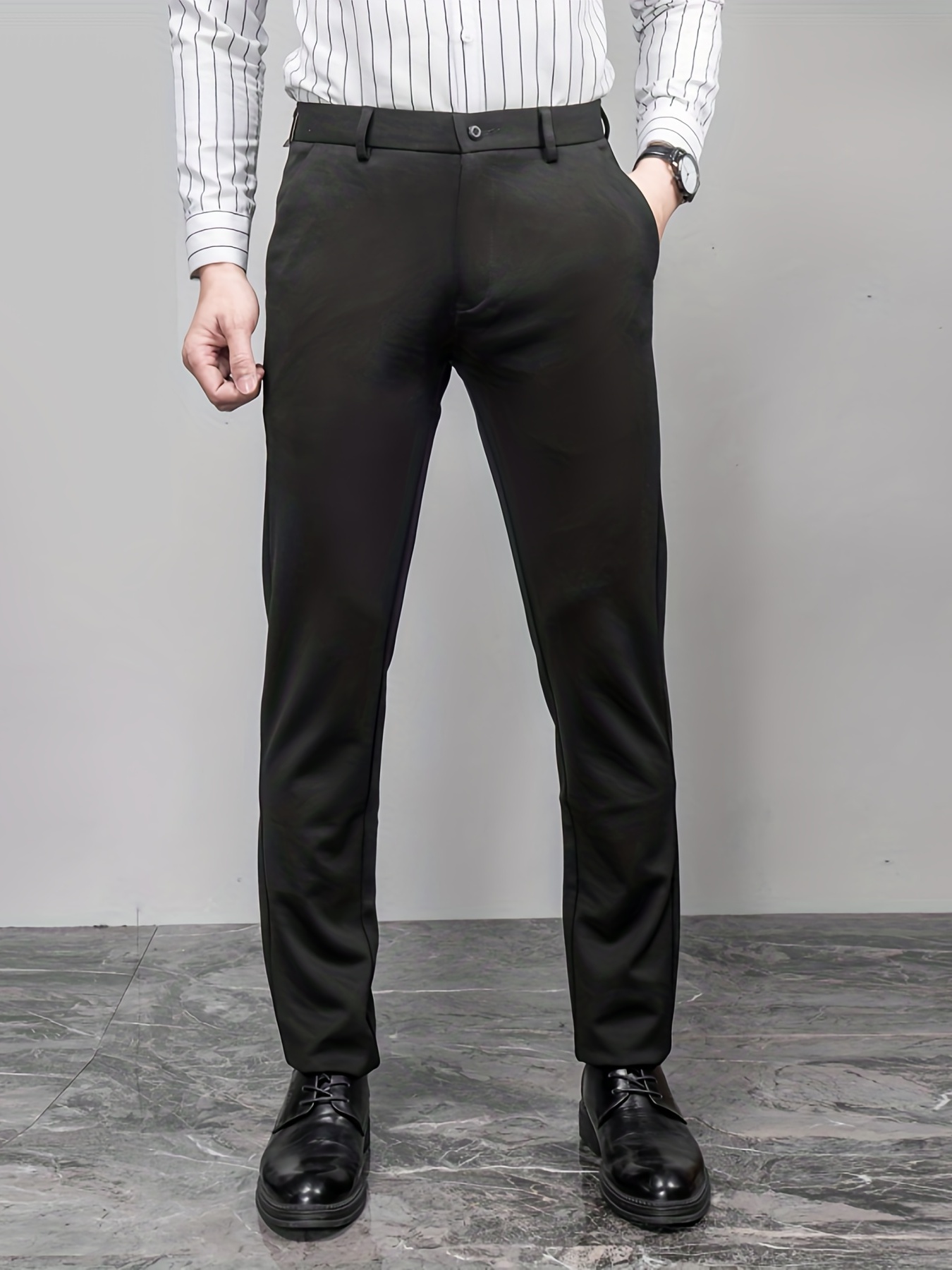 Slim Fit Elegant Slacks Men's Semi formal Slightly Stretch - Temu