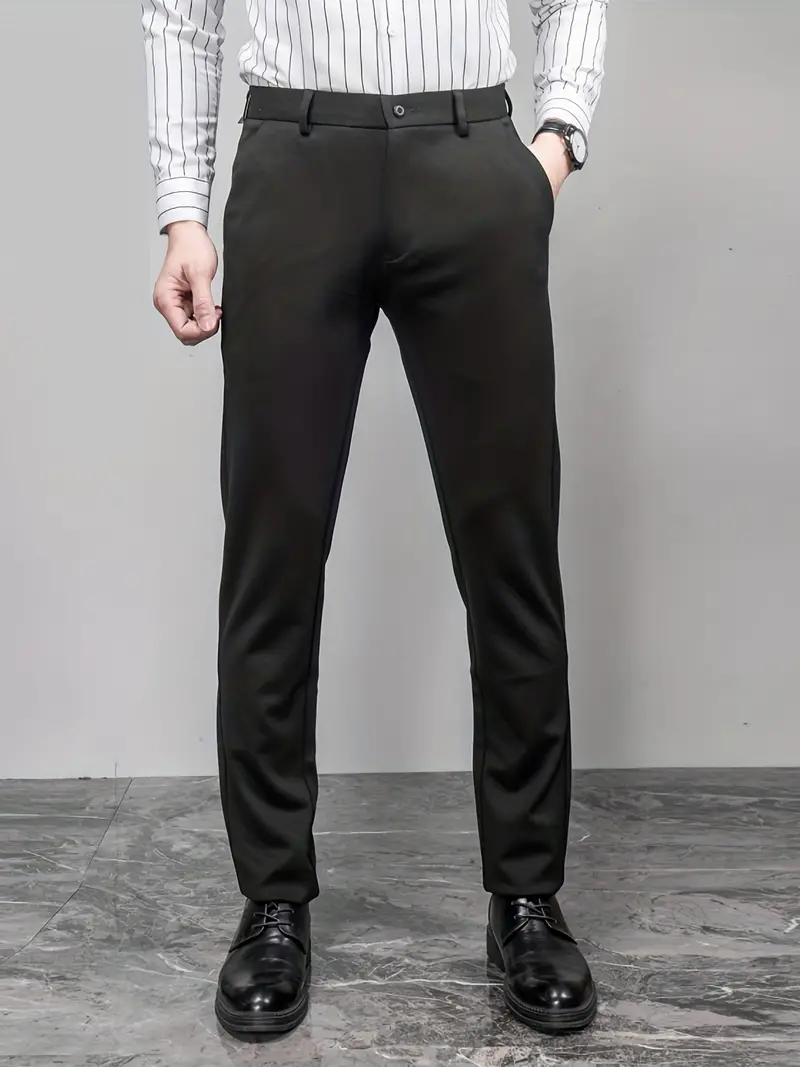 Semi-formal Classic Design Slim Fit Suit Trousers, Men's Pants For Spring  Summer Business Occasion