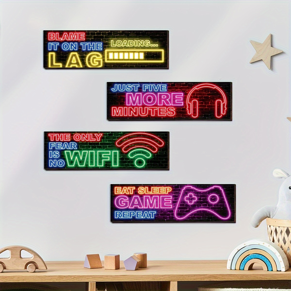 Neon Gaming Decor Boys Room Wooden Video Game Wall Art - Temu