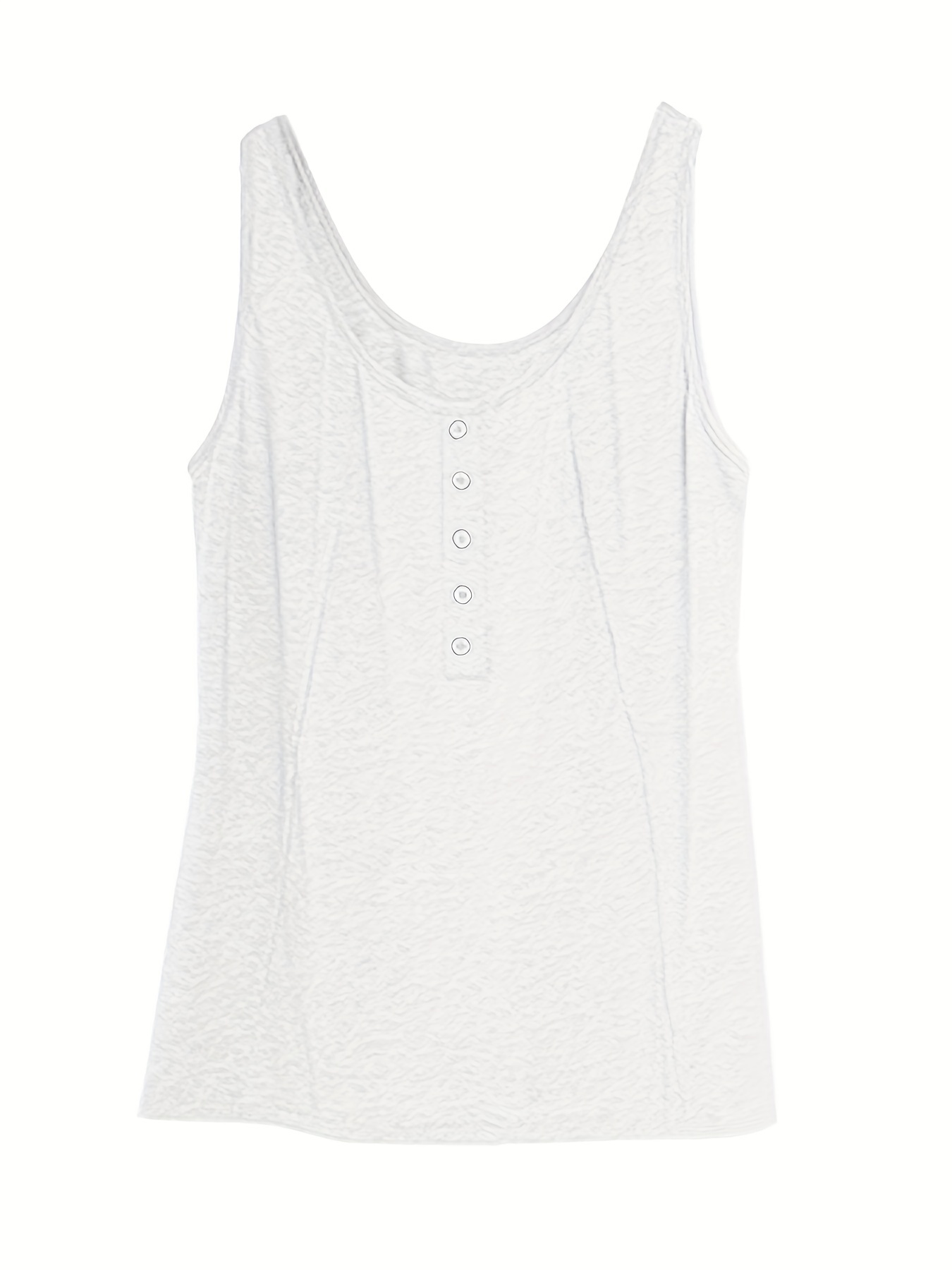 Button Decor Tank Top Sleeveless Round Neck Loose Casual Summer