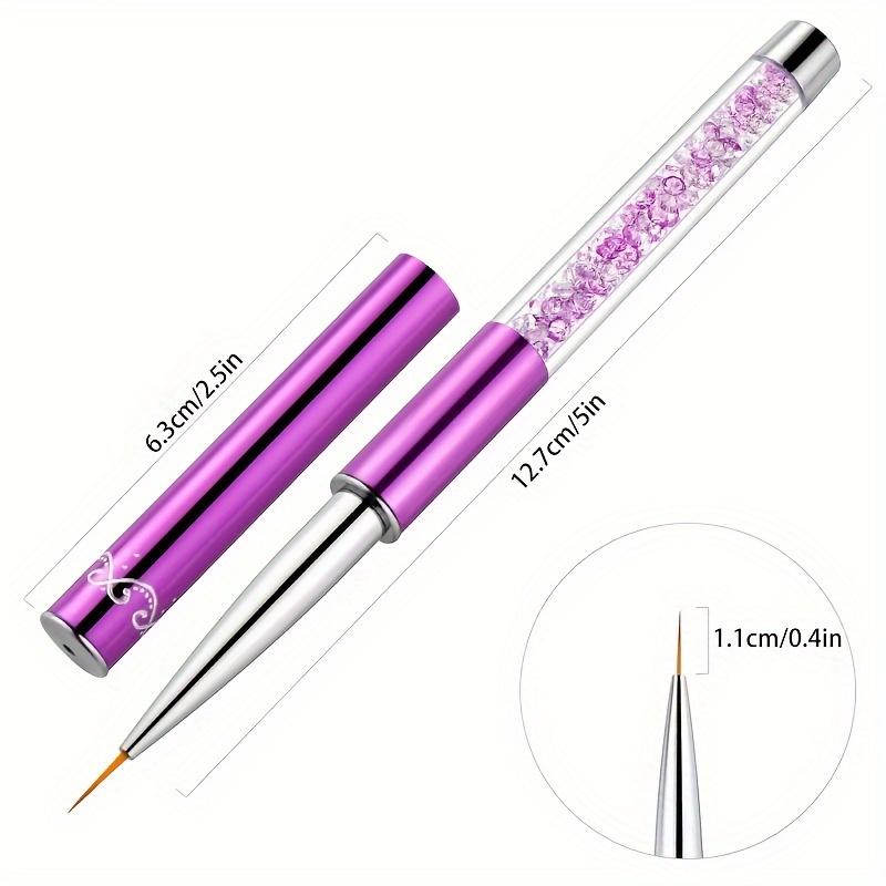 Image of Purple Rod With Diamonds And Pen Cap For Nail Art, Fine Line Drawing Pen For Floral Designs, Nail Brush Tool