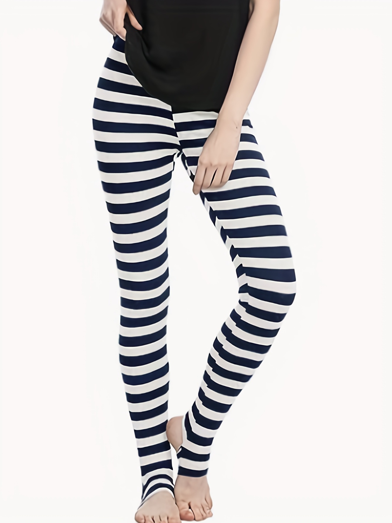 Women's Black And White Stripes Striped Leggings