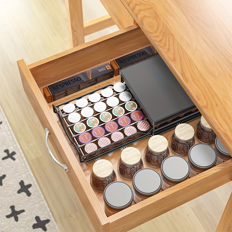 Rangement Café Anti-humidité Support Métal Pour Capsules Café - Organisateur 30 Dosettes Anti-Humidité - Noir | Rangement Cuisine Panier Rangement Cuisine élégant