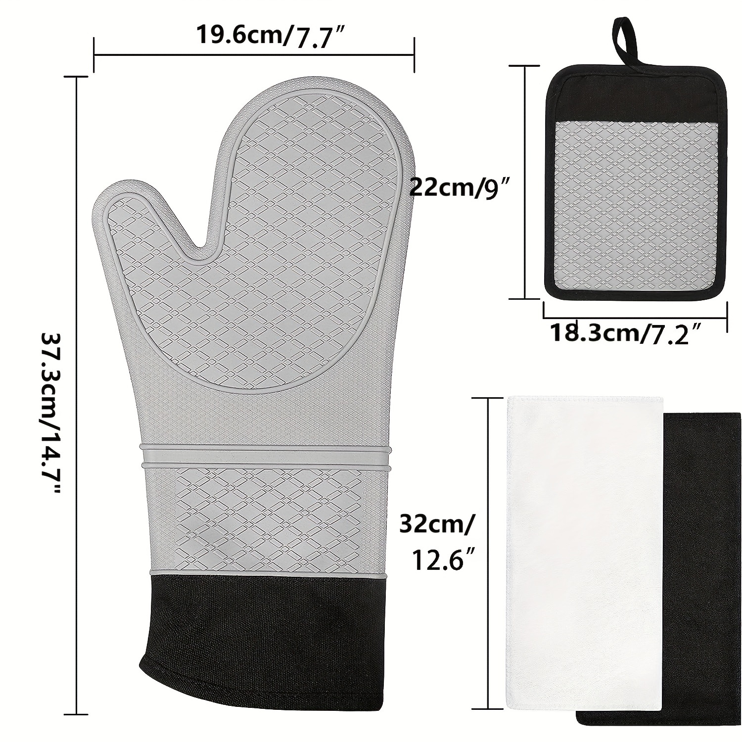 Oven Mitts and Pot Holders, 500℉ Heat Resistant Oven Mitt ,Oven Gloves with  Kitchen Towels Soft Cotton Lining, Non-Slip Surface Cooking Gloves