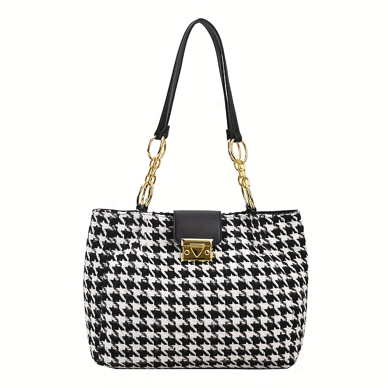 Houndstooth Pattern Tote Bag, Large Capacity Shoulder Bag, Versatile Handbag  For Commuter, Shopping - Temu