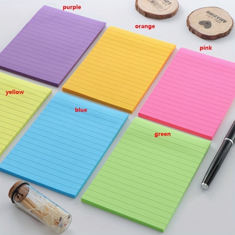 8 Pack) Lined Sticky Notes 4X6 in Post 8 Bright Colors Large Ruled Post