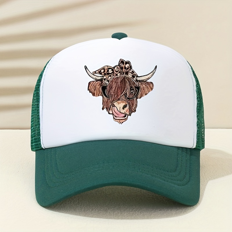 Cow Head Printed Baseball Cap Mesh Trucker Dad Hat Adjustable Sun Hat