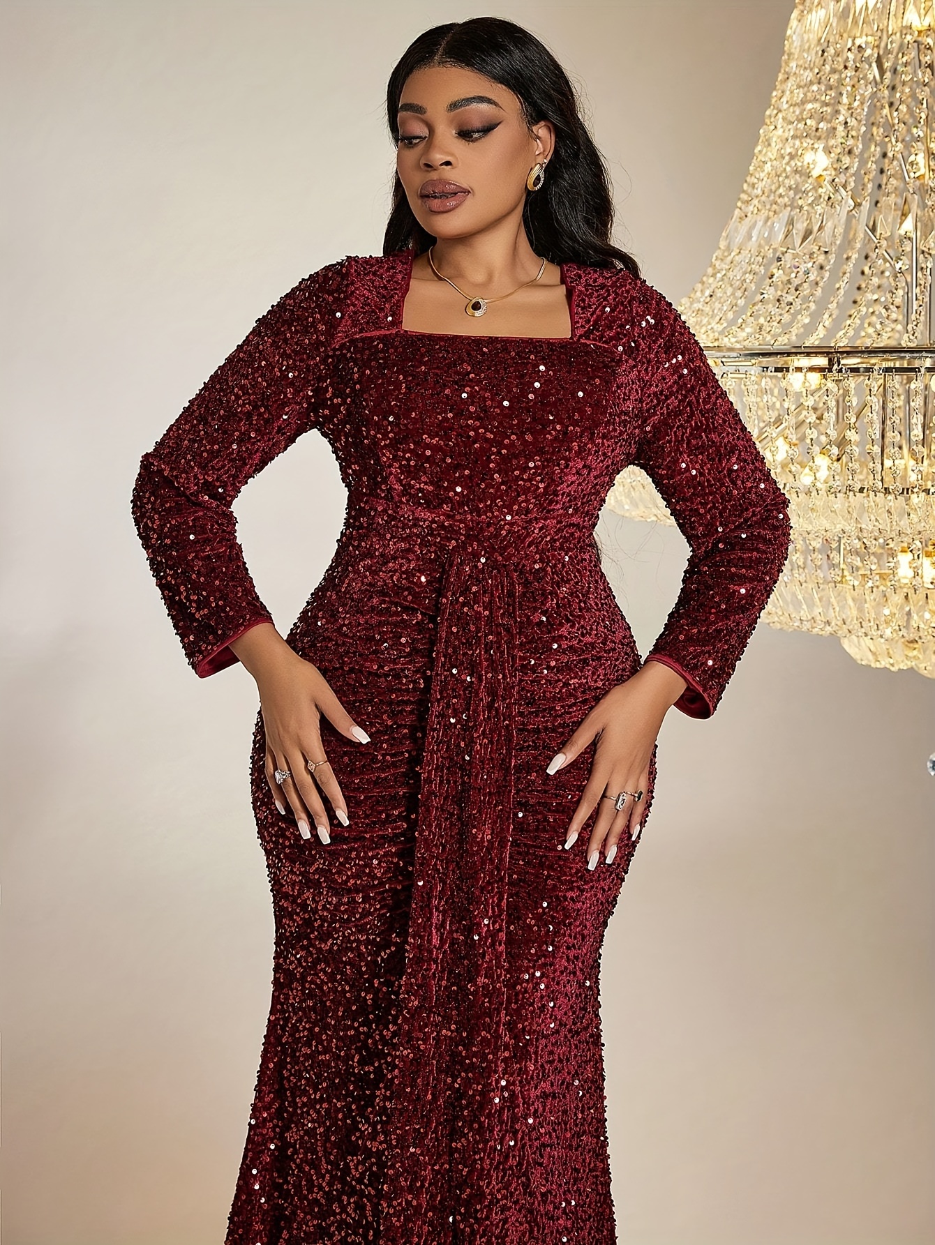 Plus size sequin outlet long sleeve dresses