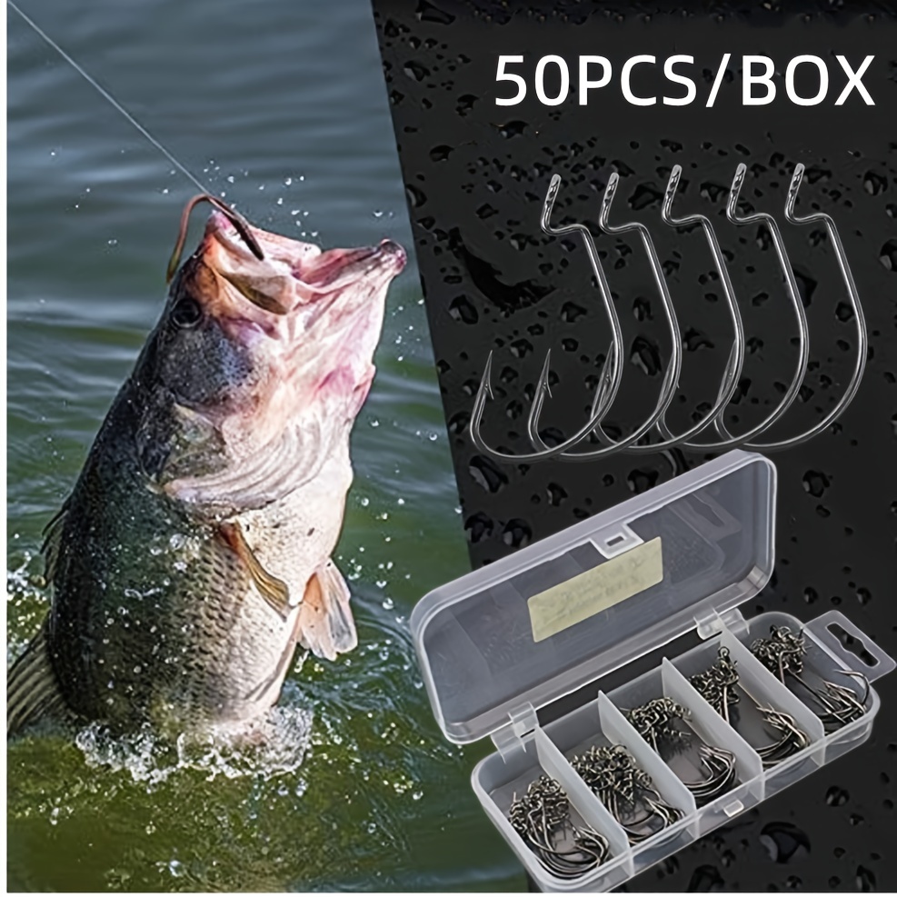 50pcs/box Assorted Hooks & Tackle Box - High Carbon Steel Worm Hooks for  Soft Bait Jigging & Texas Rigging - Saltwater & Freshwater Fishing!