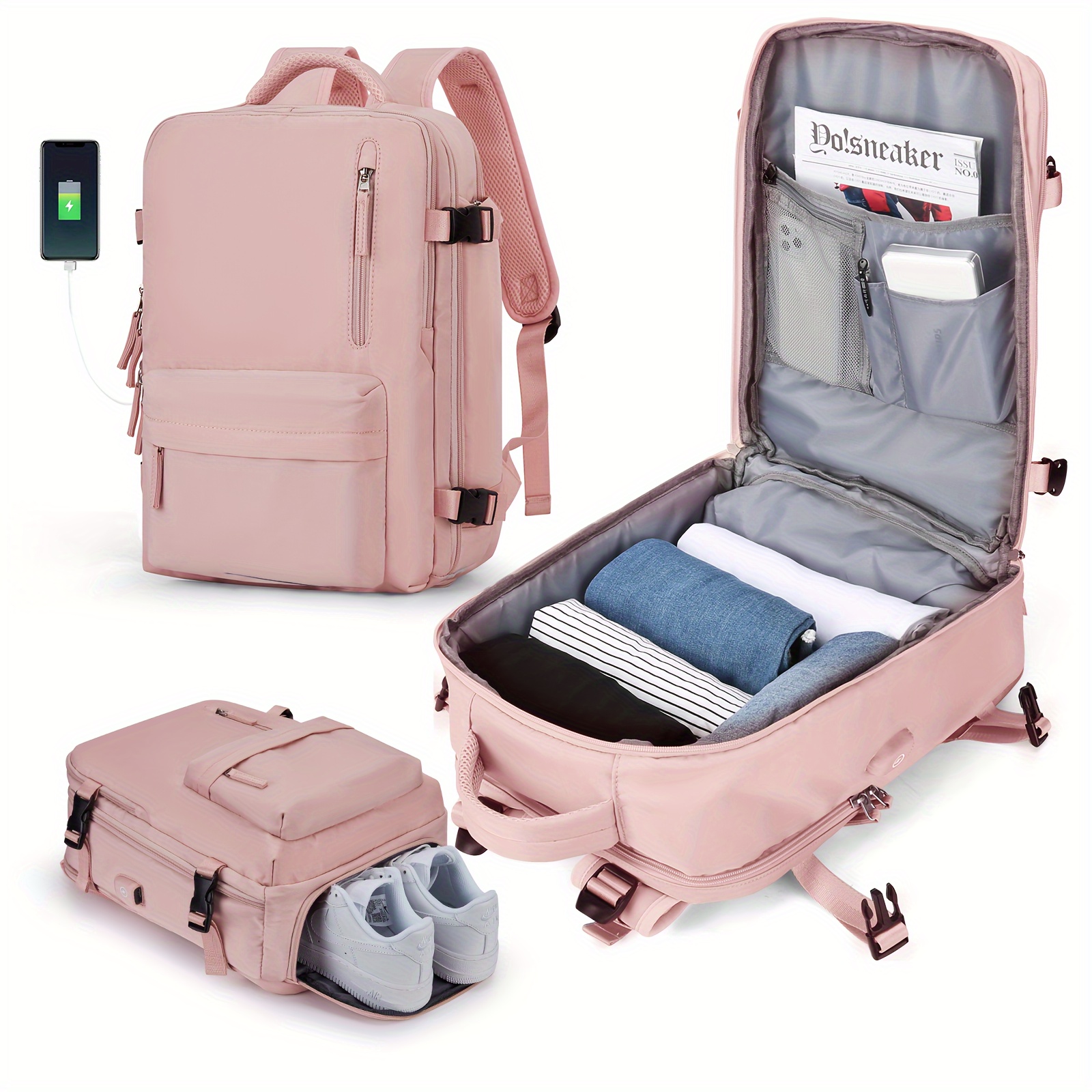 Mochila de viaje ligera para mujer, Maleta multifuncional de gran capacidad  con carga USB, maleta para avión - AliExpress