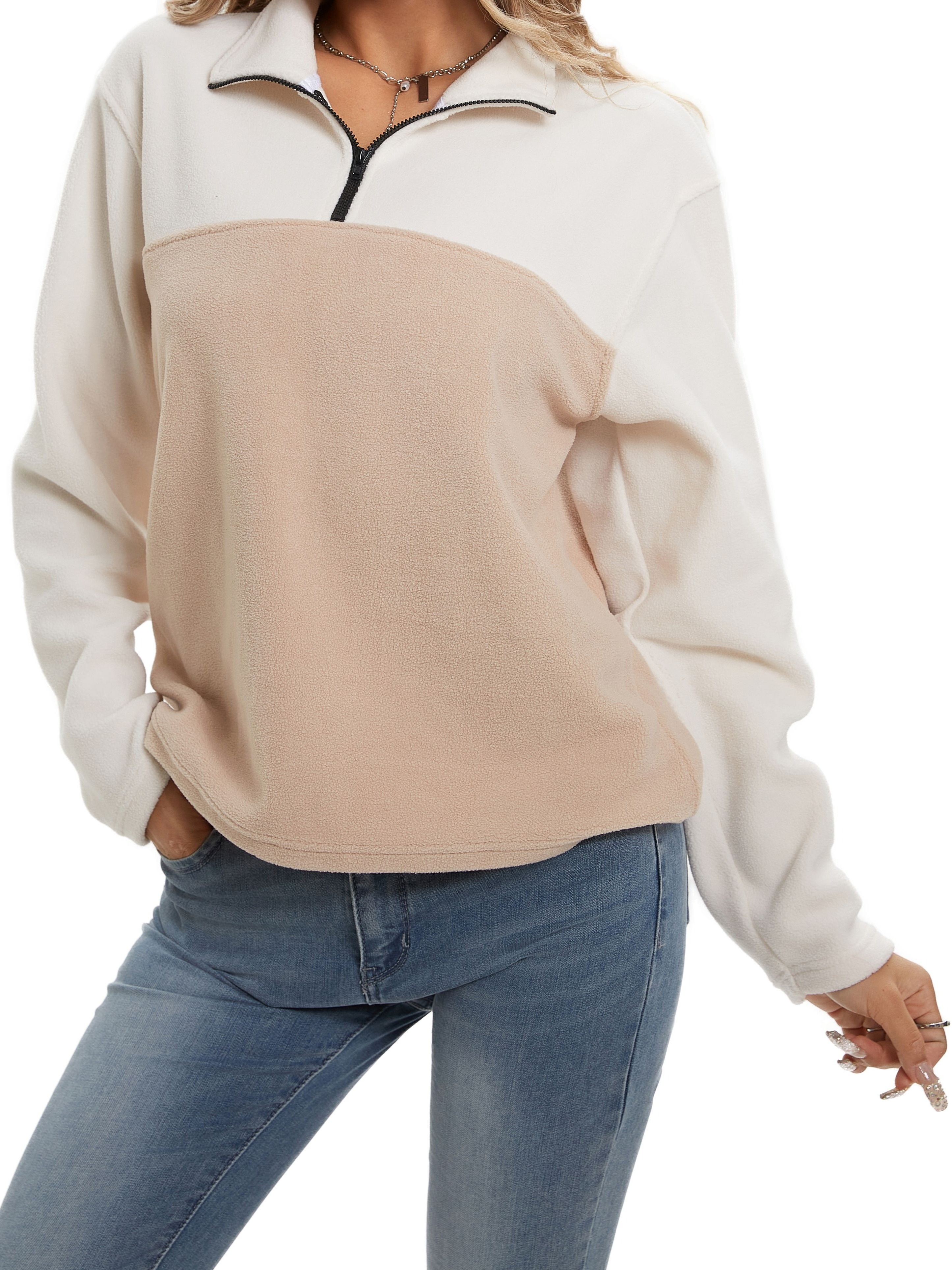 Women's Oversized Half Zip Pullover Long Sleeve Sweatshirt - Temu