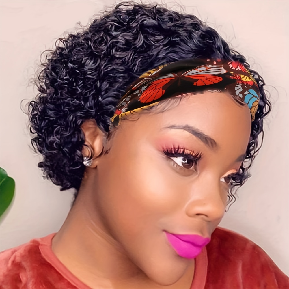 Short Curly Pixie Cut Headband Wigs Human Hair Short Curly Temu