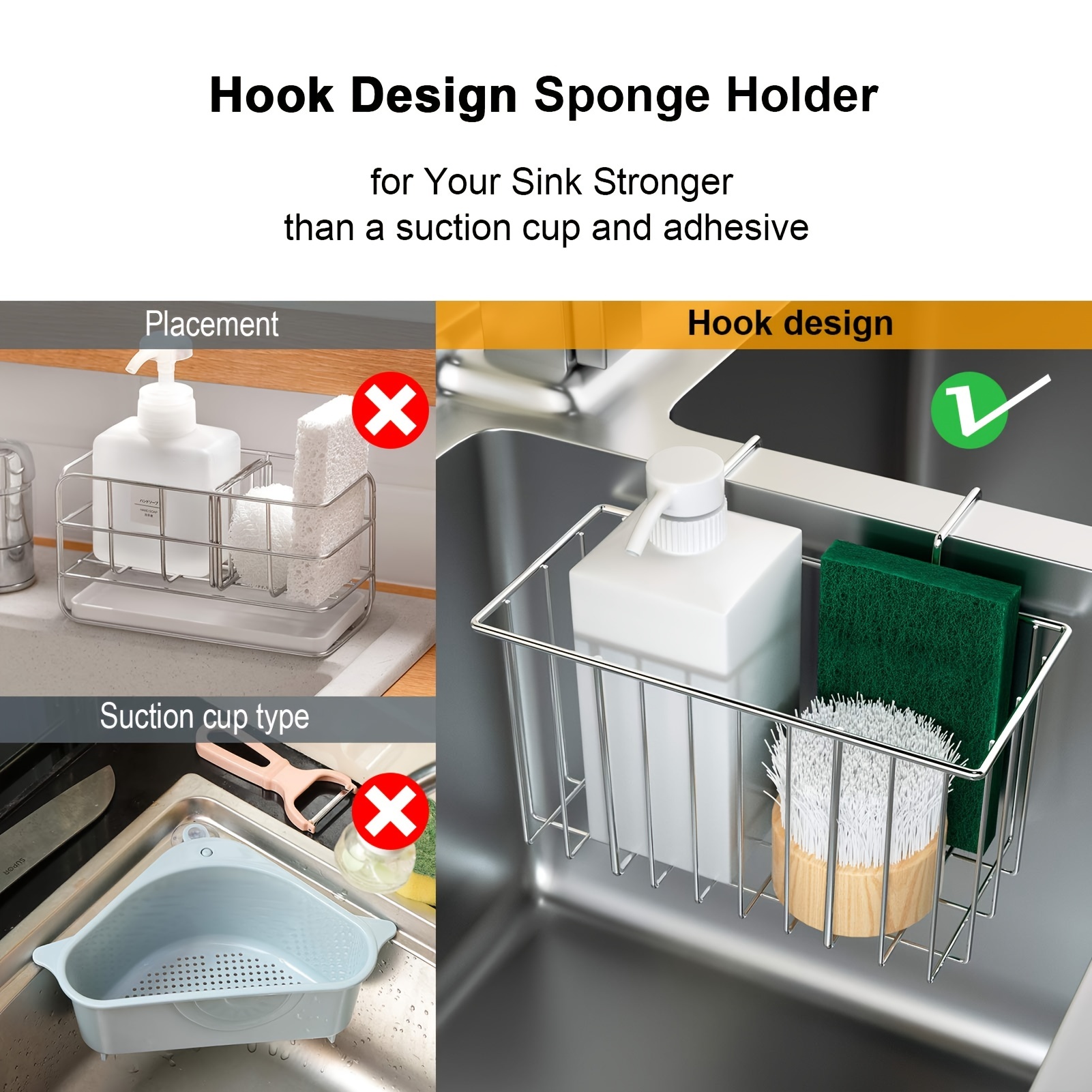 1pc White Kitchen Sponge Holder With Cloth Hook, Sink Caddy Organizer For  Sponge, Dishcloth (sponge Not Included)
