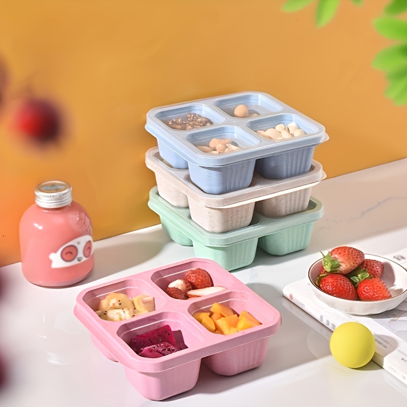 Divider Bento Box With Fruit Forks Set, Four-compartment Nut