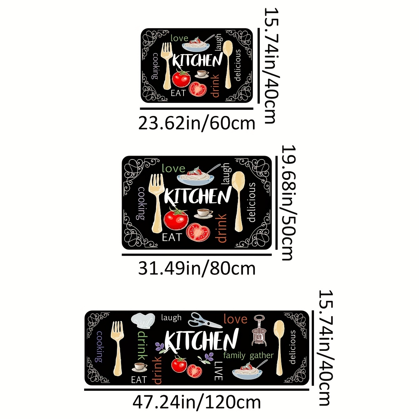 Non Slip Kitchen Rug with Digital Printed Letters