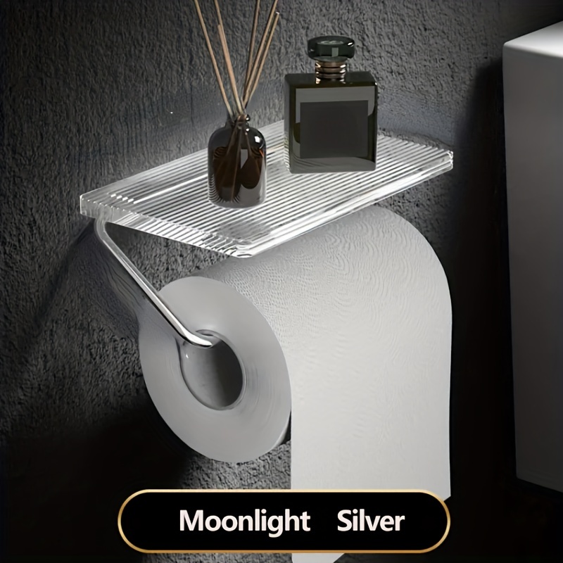 Wall Mount Toilet Paper Holder With Shelf Acrylic Single Roll Paper Holder  Bathroom Gold/ Black