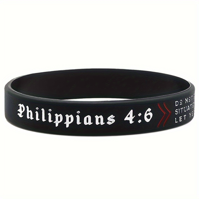 4pcs Christian Bible Verses Jeremiah 29:11 John 3:16 Philippians 4:13  Romans 8:28 Black Silicone Wristband Bracelets