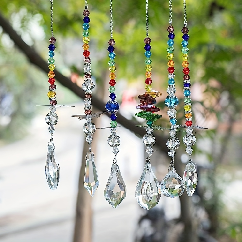 H & D – ensemble de 5 prismes suspendus en cristal, attrape-soleil  arc-en-ciel, décoration de fenêtre, ornement en cristaux Fengshui,  bricolage