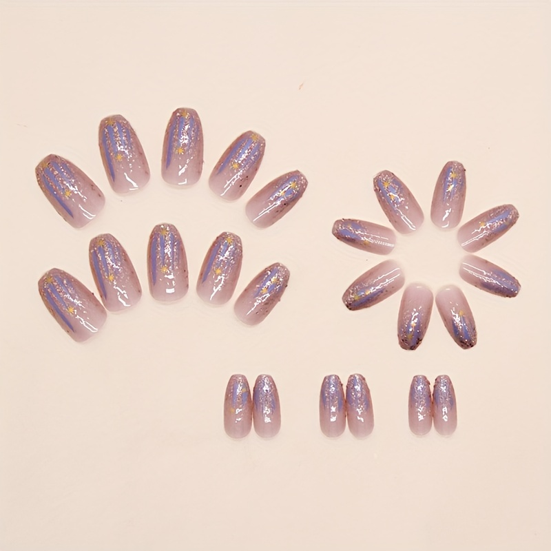 24Pcs False Gradient Glitter for Nails Art Nail Short Press On Nails Purple