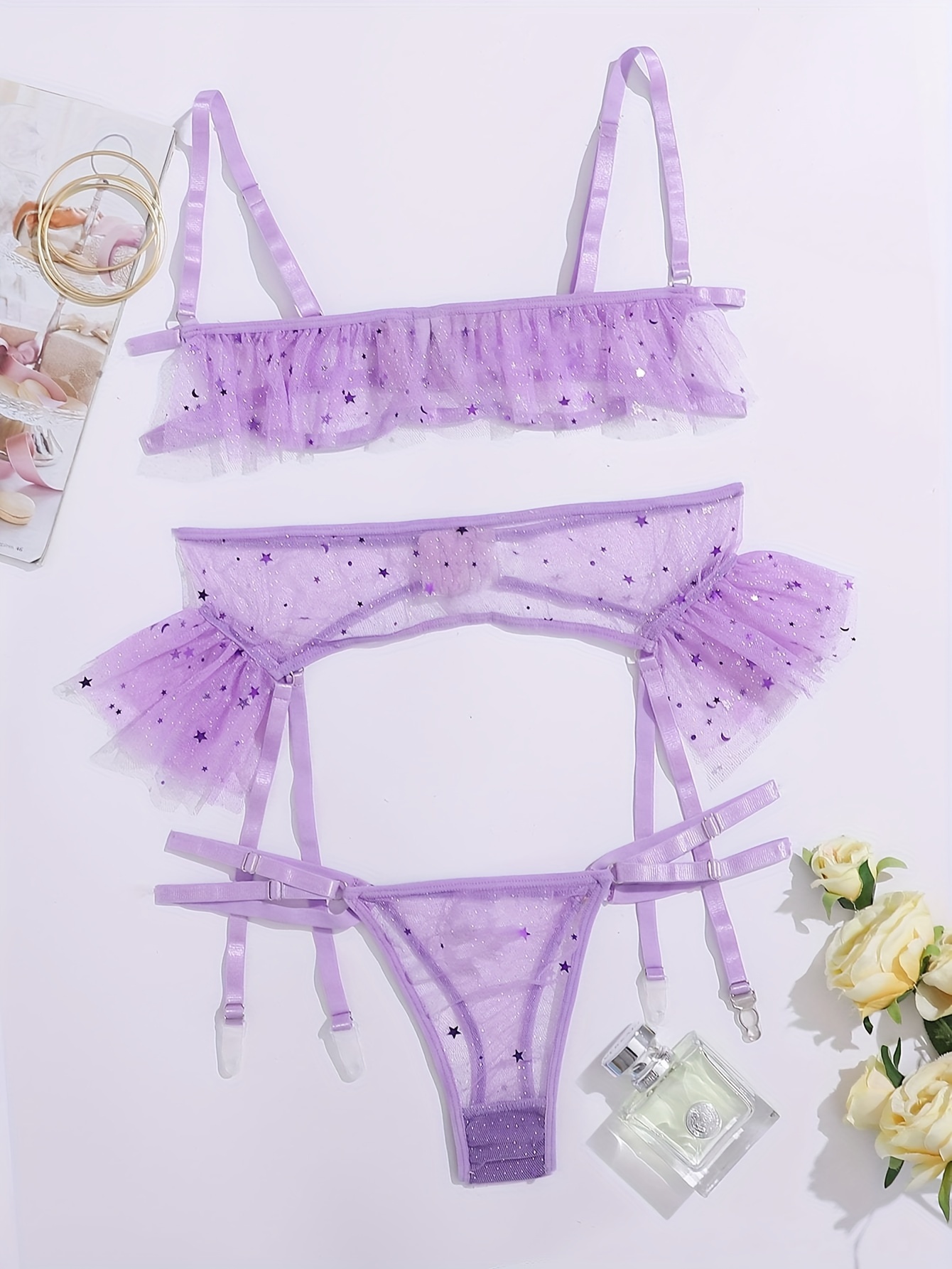 Floral Embroidery Lingerie Set, Open Cup Bra & Thongs, Women's Sexy  Lingerie & Underwear